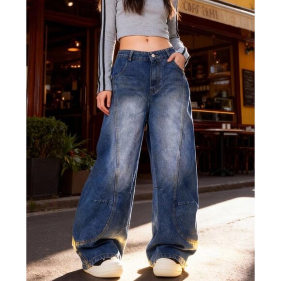 High Waisted Baggy Wide Leg Denim Jeans for Women and Men Casual Style - Picture 2 of 7